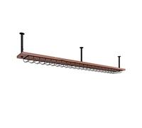 OOPDNEGAK Ceiling Floating Shelf - Ceiling Wine Rack - Kitchen/Bar/Restaurant Wrought Iron Wine Glass Holder - 2 Tier Wall Mounted Solid Wood Storage Rack -floating Shelves(1 layer,140CM)