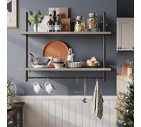 OOPDNEGAK Pipe Shelf Industrial Floating Shelving - Solid Wood And Wrought Iron Kitchen Wall Shelving, Shelves Wall Decor, Floating Shelves Wood, Hanging Wine Rack Display Stand(C)