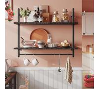 OOPDNEGAK Pipe Shelf Industrial Floating Shelving - Solid Wood And Wrought Iron Kitchen Wall Shelving, Shelves Wall Decor, Floating Shelves Wood, Hanging Wine Rack Display Stand(B)
