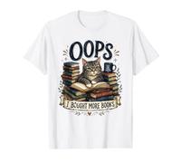 Oops I Bought More Books Funny Cat Library Lovers Value Graphic T-Shirt, Men, White, S