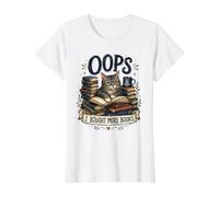 Oops I Bought More Books Funny Cat Library Lovers Value Graphic T-Shirt, Women, White, XL