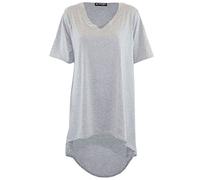 Oops Outlet Womens V Neck Hi Lo Dipped Hem Casual Swing Top Grey Plus Size (UK 16/18)