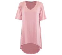 Oops Outlet Womens V Neck Hi Lo Dipped Hem Casual Swing Top Pink Plus Size (UK 16/18)