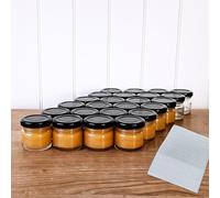 OOPS TOYS Set of 24 Preserving Jars 30 ml Mini with Lids Black - Jam Jars with Screw Lids - Mini Preserving Jars with Labels - Small Jars, Jam Jars (Black, Pack of 24)
