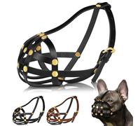 OOPSDOGGY French Bulldog Dog Muzzle for Short Snout Dog - Leather Breathable Secure Basket Muzzle for Frenchie Prevents Biting No Chewing Adjustable (Black)