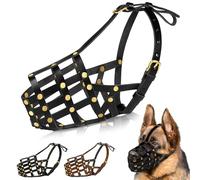 OOPSDOGGY Leather Dog Muzzle for German Shepherd, Leather Breathable Secure Basket Muzzle, Prevents Biting No Chewing Adjustable (Black, Large)