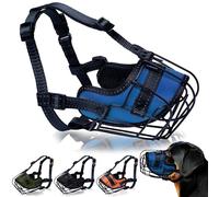 OOPSDOGGY Metal Dog Muzzle for Large Dog, Adjustable Brethable Wire Basket for Rottweiler to Prevent Biting Chewing (Blue)