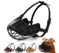 OOPSDOGGY Metal Pitbull Dog Muzzle Reflective Leather Mask Secure Wire Basket Muzzle for Large Sized Dogs Amstaff Soft Cage Muzzle to Prevent Biting Chewing with Adjustable Straps (Black, Pitbull)