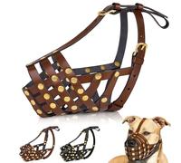 OOPSDOGGY Pitbull Dog Muzzle for Large Dogs - Leather Breathable Secure Basket Muzzle for Medium Large Breeds Prevents Biting No Chewing Amstaff Staffordshire Terrier (Brown, Size 4 - Pitbull)