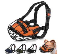 OOPSDOGGY Pitbull Dog Muzzle Reflective Metal Mask Secure Wire Basket Muzzle for Large Sized Dogs Amstaff Soft Cage Muzzle to Prevent Biting Chewing with Adjustable Nylon Straps (Orange, Pitbull)