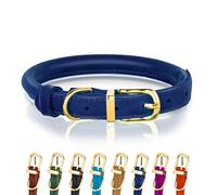 OOPSDOGGY Reflective Rolled Leather Dog Collar for Small Medium Large Dogs Puppy, 8 Colors, 7 Sizes (Blue, S, 10"-13")