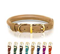 OOPSDOGGY Reflective Rolled Leather Dog Collar for Small Medium Large Dogs Puppy, 8 Colors, 7 Sizes (Camel, XXS, 7"-9")
