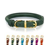 OOPSDOGGY Reflective Rolled Leather Dog Collar for Small Medium Large Dogs Puppy, 8 Colors, 7 Sizes (Green, L, 14"-18")