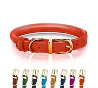 OOPSDOGGY Reflective Rolled Leather Dog Collar for Small Medium Large Dogs Puppy, 8 Colors, 7 Sizes (Red, L, 14"-18")