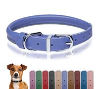 OOPSDOGGY Rolled Leather Dog Collar Reflective Roll Colars for Small Medium Large Dogs Puppy (Blue, XXS, 17-22cm)