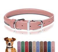 OOPSDOGGY Rolled Leather Dog Collar Reflective Roll Colars for Small Medium Large Dogs Puppy (Blush, XXS, 17-22cm)