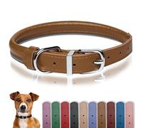 OOPSDOGGY Rolled Leather Dog Collar Reflective Roll Colars for Small Medium Large Dogs Puppy (Caramel, XXS, 17-22cm)
