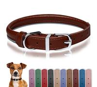 OOPSDOGGY Rolled Leather Dog Collar Reflective Roll Colars for Small Medium Large Dogs Puppy (Cognac, XXS, 17-22cm)