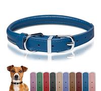 OOPSDOGGY Rolled Leather Dog Collar Reflective Roll Colars for Small Medium Large Dogs Puppy (Dark Blue, XXS, 17-22cm)