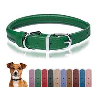 OOPSDOGGY Rolled Leather Dog Collar Reflective Roll Colars for Small Medium Large Dogs Puppy (Green, XXS, 17-22cm)