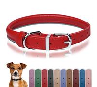 OOPSDOGGY Rolled Leather Dog Collar Reflective Roll Colars for Small Medium Large Dogs Puppy (Red, XXS, 17-22cm)
