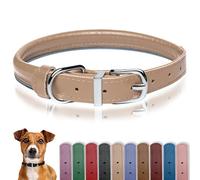OOPSDOGGY Rolled Leather Dog Collar Reflective Roll Collars for Small Medium Large Dogs Puppy (Beige, XXS, 17-22cm)