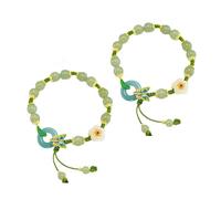 oos Butterfly Natural Emerald Jade Stone Bracelet, Adjustable Peach Blossom Handmade Braided Bracelets, Butterfly Safety Button Lucky Bracelets for Women Girls Jewelry Gift (2pcs)