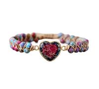 oos Passionate Heart Jasper Bracelet, Natural Healing Energy Stone Bead Braided Bracelets for Anxiety Relief, Handmade Boho Heart Shape Women Chakra Bracelet, Girls Friendship Gifts (Purple)