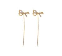 oos Shiny Diamond Earrings, Crystal Flowers Tassel Chain Dangle Drop Earrings, Cute Simple Threader Long Chain Statement Studs Earring Jewelry for Women Girls (Bowtie)