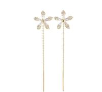 oos Shiny Diamond Earrings, Crystal Flowers Tassel Chain Dangle Drop Earrings, Cute Simple Threader Long Chain Statement Studs Earring Jewelry for Women Girls (Flower)
