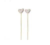 oos Shiny Diamond Earrings, Crystal Flowers Tassel Chain Dangle Drop Earrings, Cute Simple Threader Long Chain Statement Studs Earring Jewelry for Women Girls (Heart)