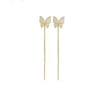 oos Shiny Diamond Earrings, Crystal Flowers Tassel Chain Dangle Drop Earrings, Cute Simple Threader Long Chain Statement Studs Earring Jewelry for Women Girls (Butterfly)