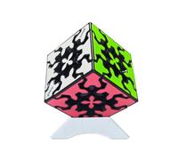 Oostifun Gobus 57mm 3x3 Gear Cube 3D Puzzle 3x3x3 Gear rotation Smooth Twist Puzzle Toy with One Display Stand, Black base with Multicolor Patches