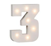 OOTB Illuminated Number 3 Light with 7 LED, Wood, White