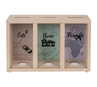 ootb Money Box with 3 Compartments, Wood, Art Deco Style, Multicolor, One Size, Money Bank, Unisex, Holiday Fund, Travel Cash, Car Home Travels