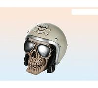 OOTB Polyresin savings bank, Skull with motorcycle helmet & sunglasses
