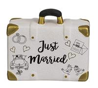 ootb Savings Box, Suitcase, just Married, Ceramic, White & Gold, Dimensions: 14 x 13 x 5 cm