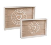 OOTB Tray Set of 2, I Love My Home, White, 35 x 24 & 30 x 20cm
