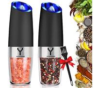 OOTD Gravity Electric Grinder Set of 2, Automatic Pepper and Salt Mill Grinder with Blue LED Light, Electric Pepper Mill with Adjustable Coarseness, Refillable, Salt and Pepper Shaker, Pepper Grinder