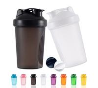 OOTD Protein Shaker Bottle, 400 ml, Leak-Proof, BPA-Free, Protein Shaker for Supplement Shakes with Strainer & Scale, Fitness Mixer for Creamy Whey Protein Powder Shakes, Black + White (2 Pieces)