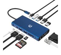 OOTDAY USB C Hub, 12-in-1 Triple Screen USB C Ethernet Adapter with 2 x 4K HDMI, USB C 3.0, USB C Multiport for Dell/HP/Lenovo, Ethernet, 100W PD