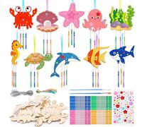 OOTSR 10 Pack Sea Animal Wind Chime Kit for Kids, Ocean Animals Windchime Set DIY, Wind Chimes for Girls Boys, Wooden Art and Craft for Garden Indoor Outdoor Summer Decoration
