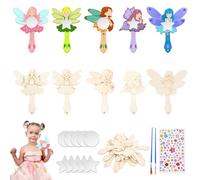 OOTSR 10 Pcs Wooden Craft Kits for Kids, DIY Paint Your Own Princess Fairy Handles Mirrors, Children’s Arts and Crafts Birthday Party Craft Kit, Creative Wooden Mirror Painting Activity for Girls