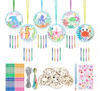 OOTSR 12 Pack Sea Animals Wind Chime Kit for Kids, Wood Ocean Creatures Windchime Set DIY, Wind Chimes for Girls Boys, Wooden Art and Craft for Garden Indoor Outdoor Spring Decoration