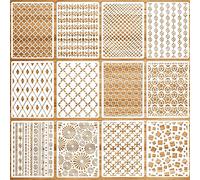 OOTSR 12PCS Geometric Painting Stencils Set for Craft, 11.4"x8.3" Plastic Art Template for Painting Wood Wall Floor Furniture Canvas Scrapbooking DIY, Reusable Paint Supplies Home Decor