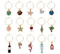 OOTSR 15PCS Sea Wine Glass Charms Beach Drink Markers for Drink Party Glass Bottle Decor Wineglass Markers Tags Identification Drinking Buddies