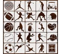 OOTSR 25PCS Sports Stencils for Painting, 13x13cm Reusable Templates with Metal Chain, Plastic Drawing Stencil Set for Wood, Fabric, Canvas, Wall, Furniture DIY Art Decorations