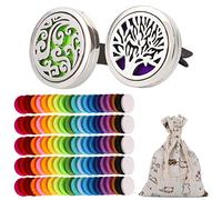 OOTSR 2Pcs Car Aromatherapy Essential Oil Diffuser, Stainless Steel Air Freshener Vent Clip Locket for Car, Living Room, Office, with 102pcs Refill Felt Pads (Tree & Wave Style)