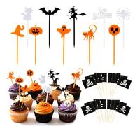 OOTSR 30PCS Pirate Toothpick Flags and 10PCS Plastic Halloween Food Picks for Fruit Cupcake Dessert Snacks Appetizer Halloween Birthday Party Food Decorations, Random Color