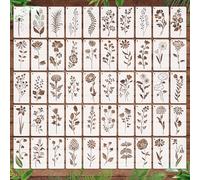 OOTSR 50Pcs Plants Painting Stencils, Flowers & Leaves, Art Deco, Reusable, 3"x5.9" (7.6x15 cm), Set of 50